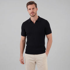 Ribbed polo shirt met V-neck