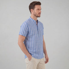 Gestreept shirt met mandarin kraag