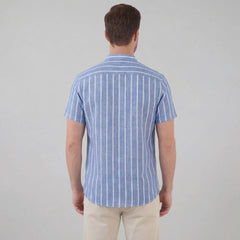 Gestreept shirt met mandarin kraag