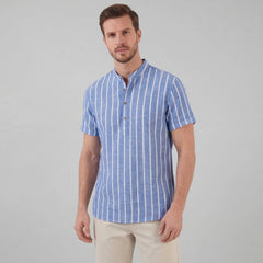 Gestreept shirt met mandarin kraag