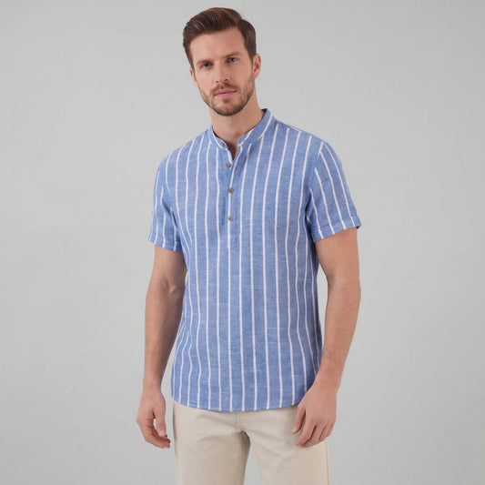 Gestreept shirt met mandarin kraag