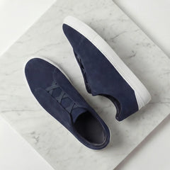 Suede sneakers met loopveters