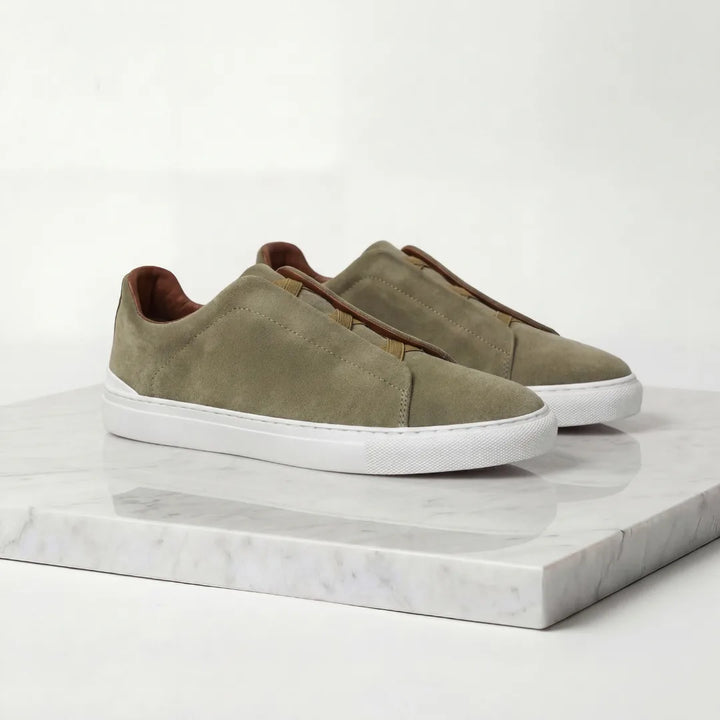 Suede sneakers met loopveters