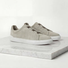Suede sneakers met loopveters