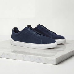 Suede sneakers met loopveters