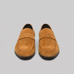 Bruine penny loafers met suède look