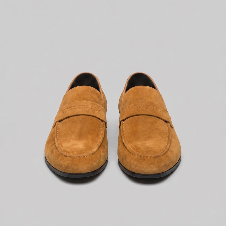 Bruine penny loafers met suède look