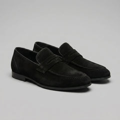 Bruine penny loafers met suède look
