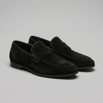 Bruine penny loafers met suède look