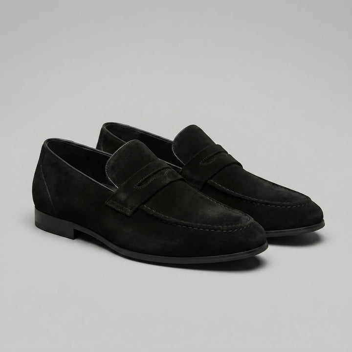 Bruine penny loafers met suède look