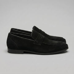 Bruine penny loafers met suède look