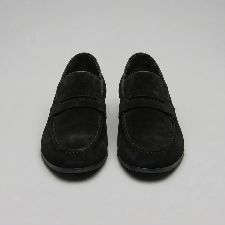 Bruine penny loafers met suède look