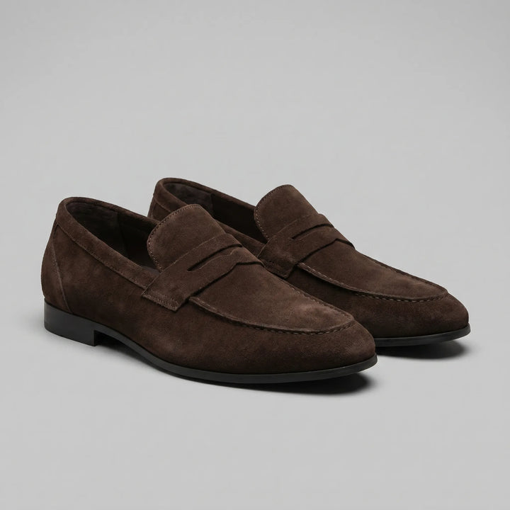Bruine penny loafers met suède look