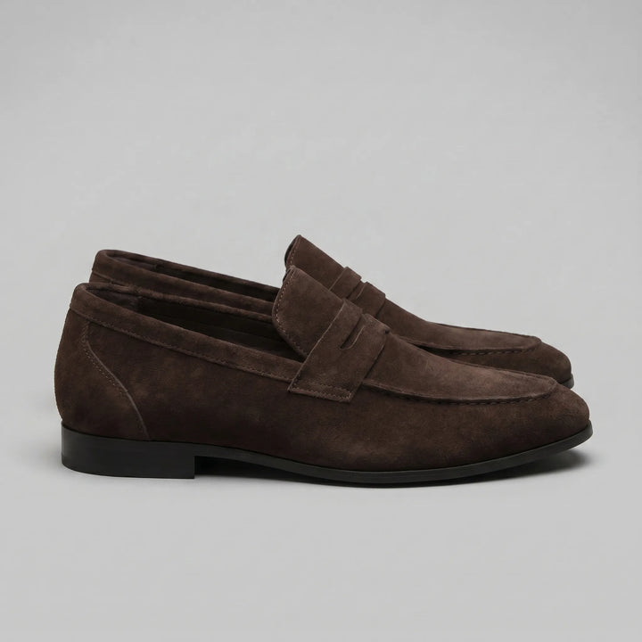 Bruine penny loafers met suède look