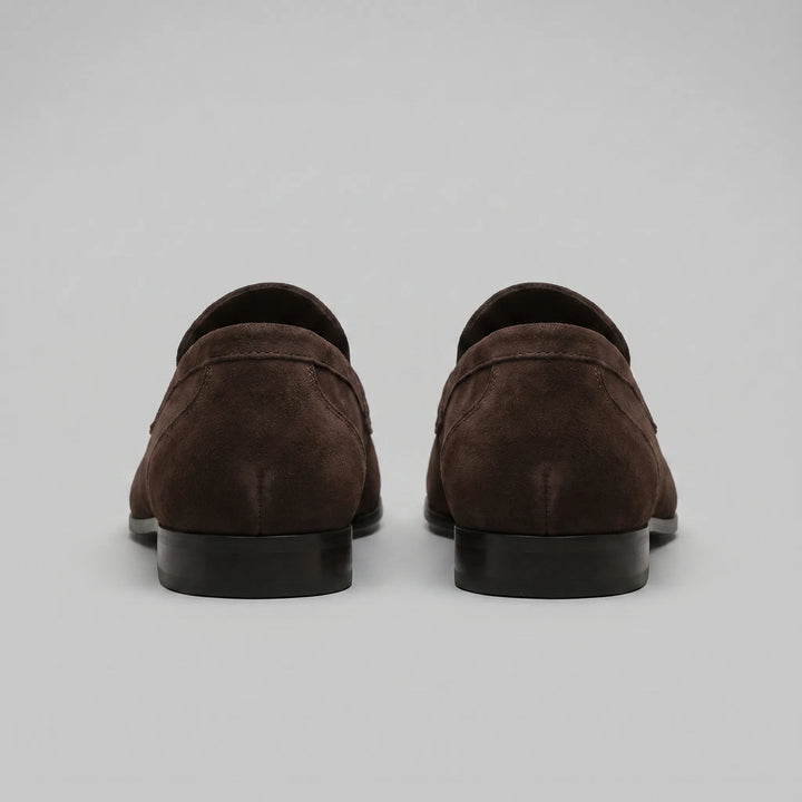 Bruine penny loafers met suède look