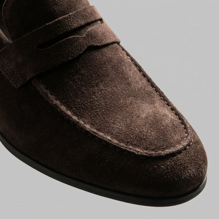 Bruine penny loafers met suède look