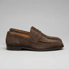 Bruine penny loafers met suède look