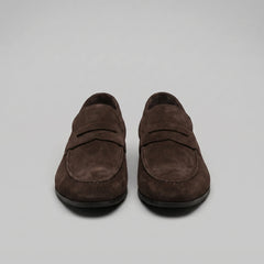 Bruine penny loafers met suède look