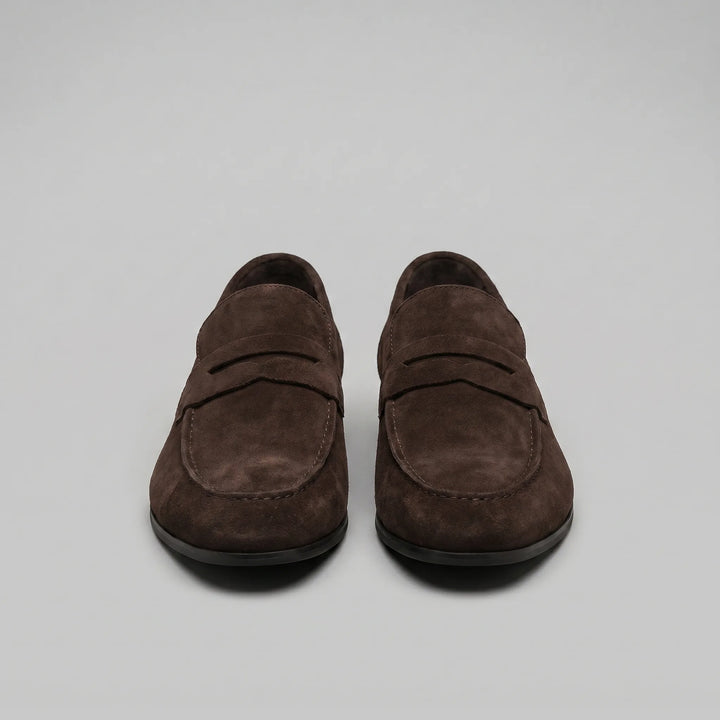 Bruine penny loafers met suède look