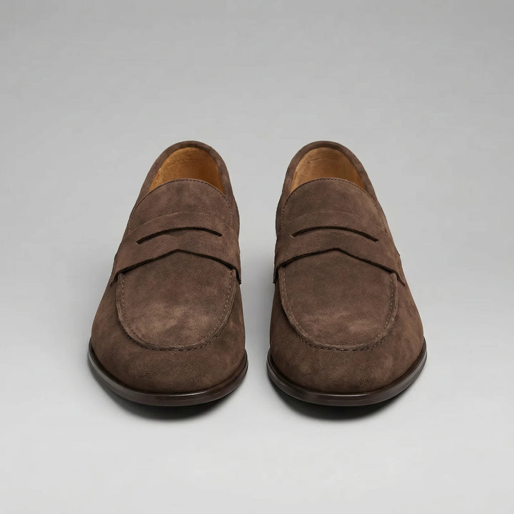 Bruine penny loafers met suède look