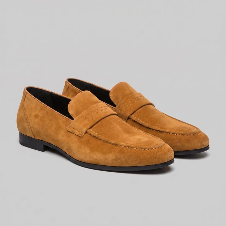 Bruine penny loafers met suède look