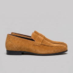 Bruine penny loafers met suède look