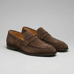 Bruine penny loafers met suède look