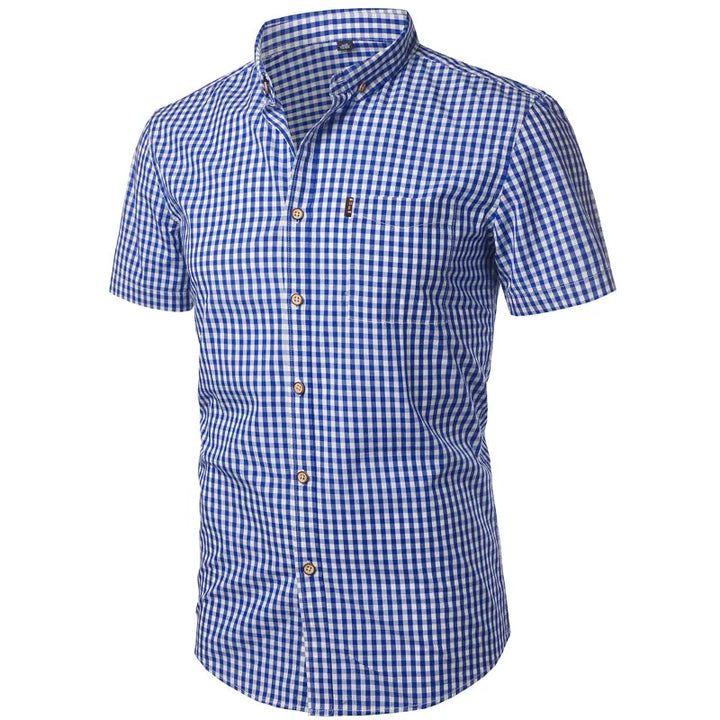 Korte mouw overhemd met blauw checkered patroon