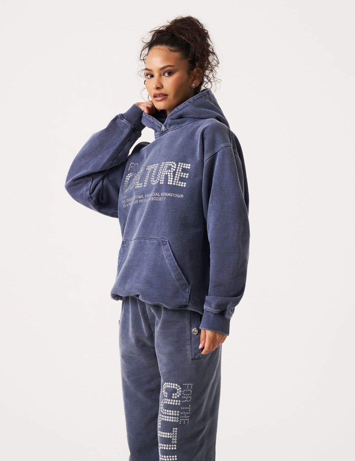 Hoodie met strass-steentjes opdruk en kangoeroezak