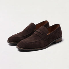 Nubuck leren loafers met saddle strap