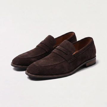 Nubuck leren loafers met saddle strap