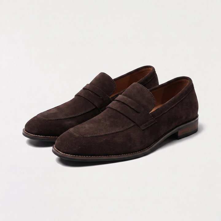 Nubuck leren loafers met saddle strap