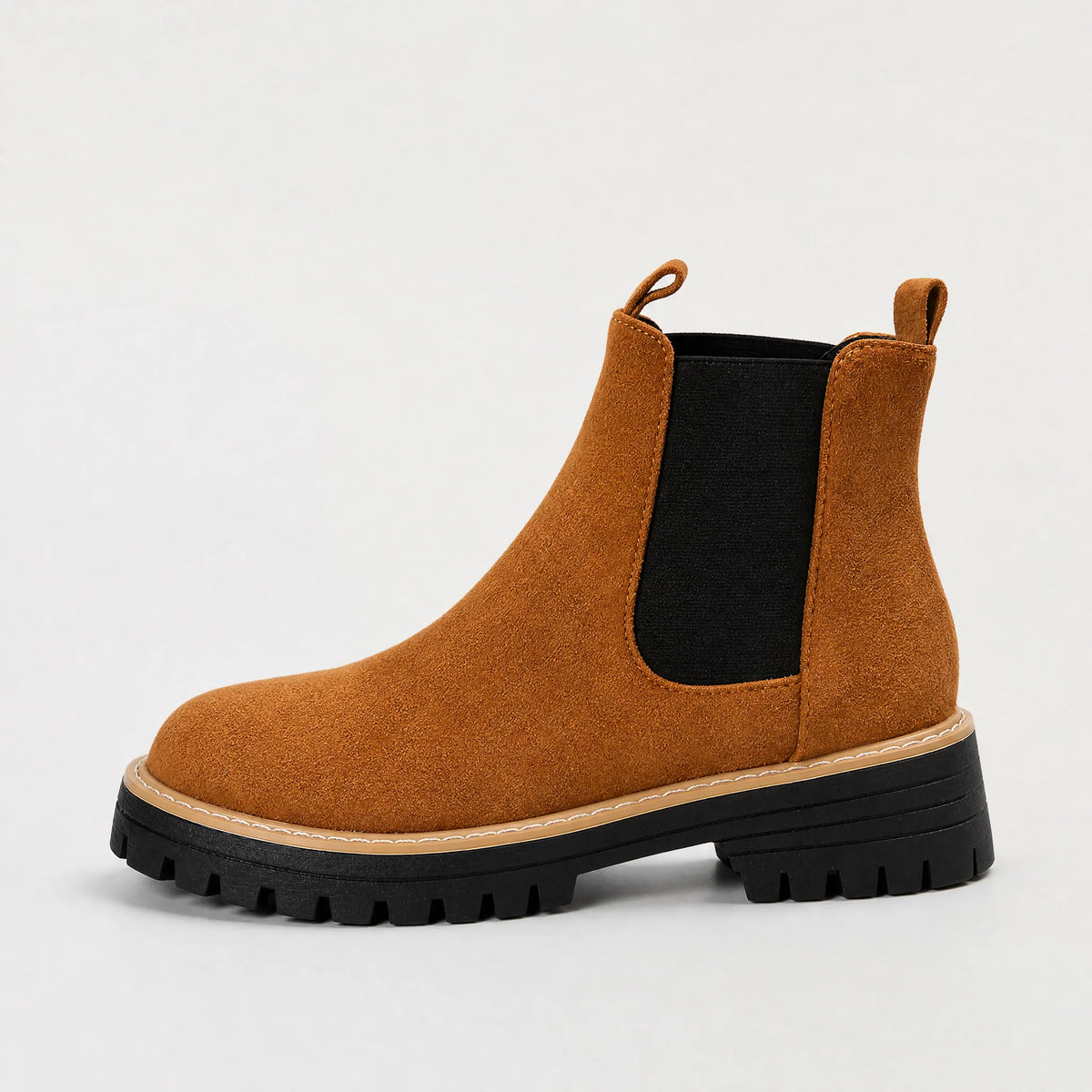 Suede enkellaarsjes met blokhak