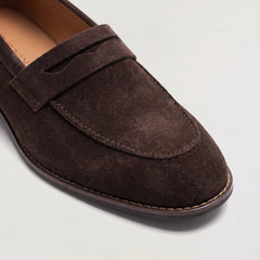 Nubuck leren loafers met saddle strap