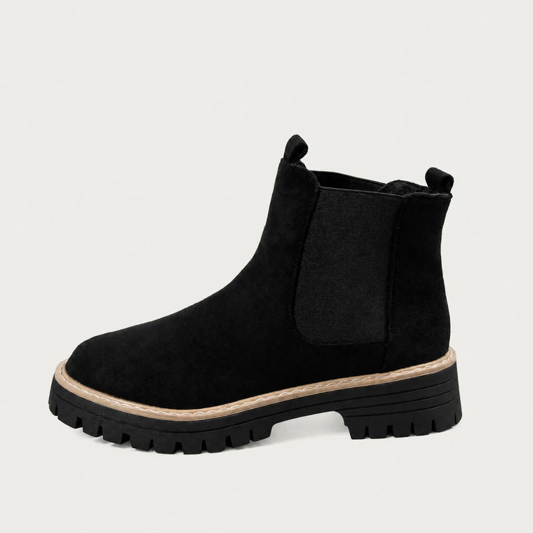 Suede enkellaarsjes met blokhak