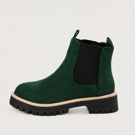 Suede enkellaarsjes met blokhak