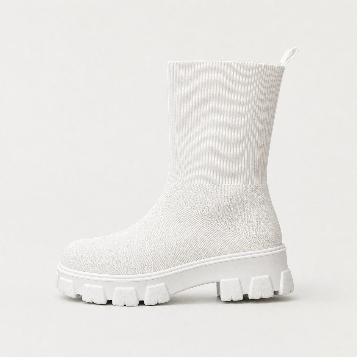 Witte enkellaarsjes met ribbed stretch