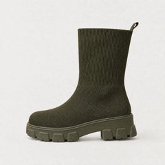 Witte enkellaarsjes met ribbed stretch