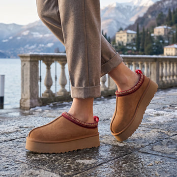 Mule slippers met plateau en borgvoering