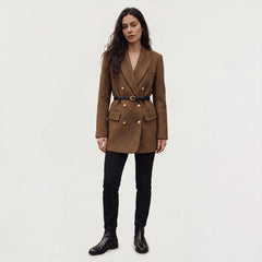 Blazer met ceintuur en herringbone