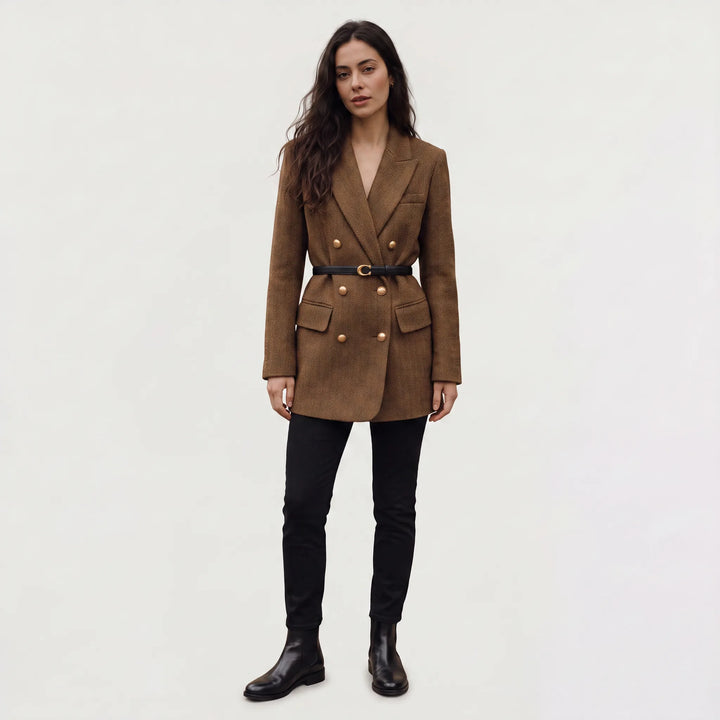 Blazer met ceintuur en herringbone
