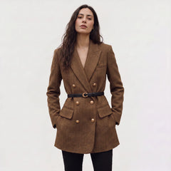 Blazer met ceintuur en herringbone