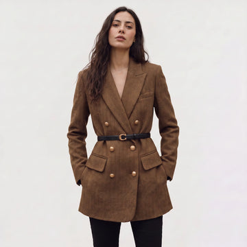 Blazer met ceintuur en herringbone