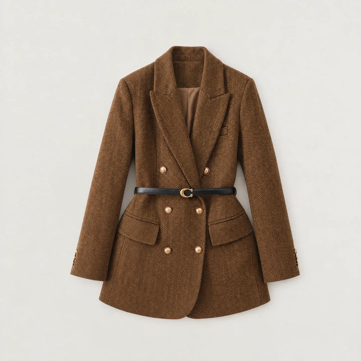 Blazer met ceintuur en herringbone