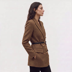 Blazer met ceintuur en herringbone