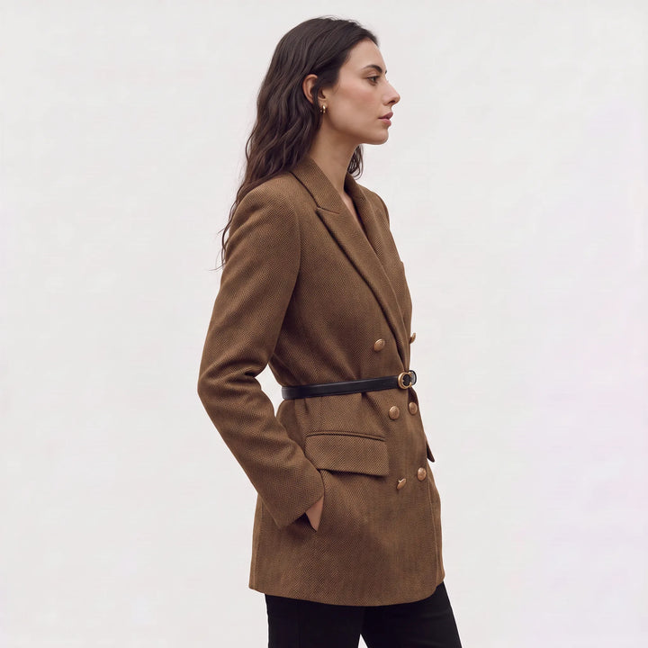 Blazer met ceintuur en herringbone