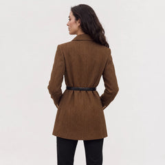 Blazer met ceintuur en herringbone