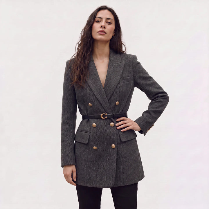 Blazer met ceintuur en herringbone