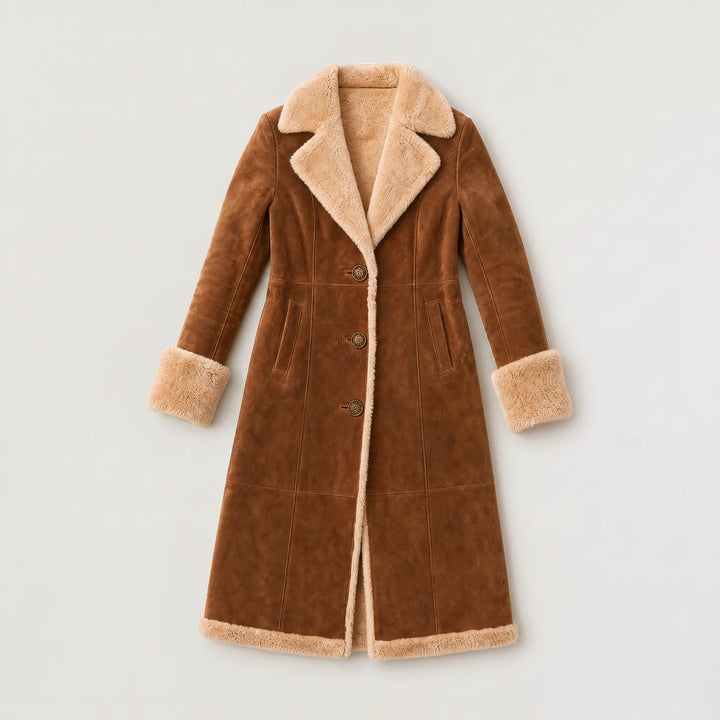 Lange jas met faux suede