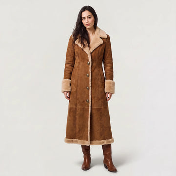 Lange jas met faux suede